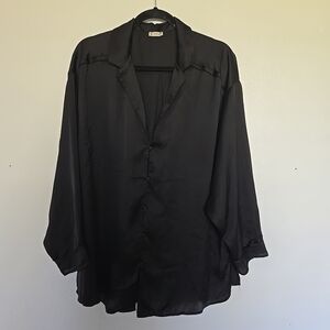 Intimately Free People Oversized Lounge Shirt Pajama Top Satin Black L